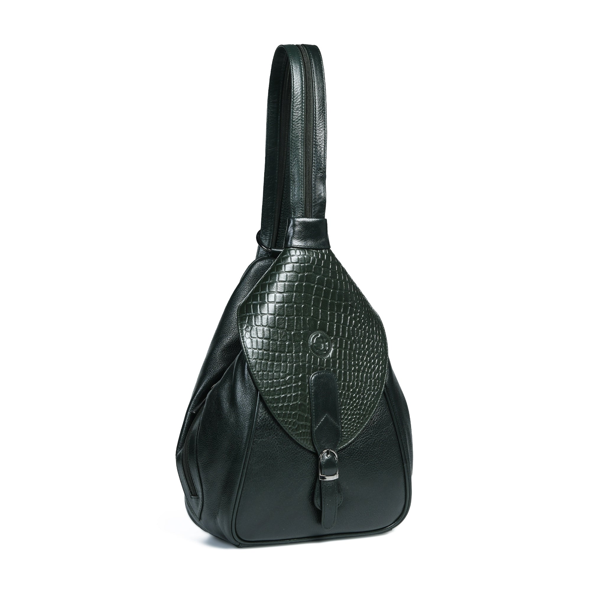 Maroon Croco Leather Shoulder Bag - Black Colour